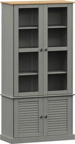 vidaXL Vitrină de sticlă VIGO, gri, 85x35x170 cm, lemn masiv de pin
