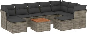 vidaXL Set mobilier de grădină cu perne, 10 piese, gri, poliratan