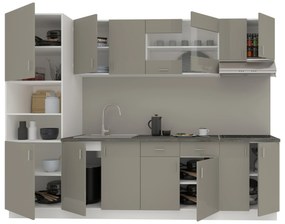 Set Bucatarie Karo V23, Gri Lucios/Alb, MDF, Blat Thermo 28 mm, L 280 cm