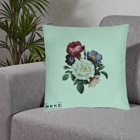 Perna Decorativa Buchet Trandafiri Bujori Botanical, 40x40 cm, Verde Menta, Husa Detasabila, Perna Inclusa, BEKZ®
