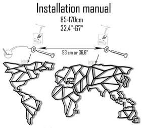 Decorațiune din metal pentru perete Map Of The World Clear, 85 x 170 cm