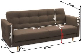 Canapea cu 3-locuri tapiţat, material ciocolatiu, AMEDIA