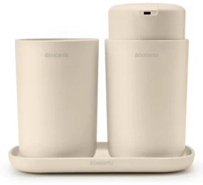 Set accesorii de baie Brabantia ReNew 1006266, 3 piese, 250 ml, Rezistent la coroziune, Bej