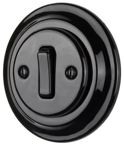 Bohemia-Design - Întrerupător simplu retro din porțelan, cu ramă nr. 1, negru
