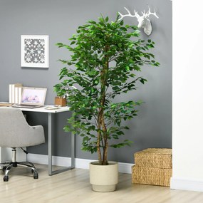 HOMCOM Plantă Artificială de Ficus cu 1260 Frunze, Plantă Artificială cu Ghiveci Inclus, Ø17,5x14,5 cm, Verde | Aosom Romania