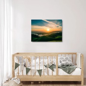 Tablou pe sticlă cu soarele răsărind deasupra mării (70x50 cm)