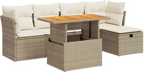 vidaXL Set canapele grădină cu perne 6 piese bej poliratan/lemn acacia