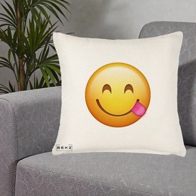Perna Decorativa Emoji Limba Scoasa, 40x40 cm, Crem Reliefat, Husa Detasabila, Perna Inclusa, BEKZ®