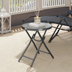 Outsunny Masa de cafea rotundă bistro pentru grădină Ø 60 x 50H cm pliabilă din metal negru cu blat de sticlă temperată negru | Aosom Romania