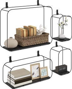 HOMCOM Rafturi Flotante Geometrice pentru Living, Set de 4 Piese, Negru | Aosom Romania