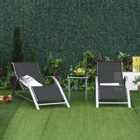 Outsunny Set Mobilier de Grădină: 2 Sezlonguri Pliabile și 1 Măsuță cu Raft din Sticla, Negru, Design Modern | Aosom Romania
