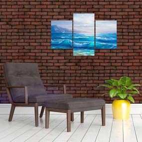 Tablou - Pictură în ulei de mare cu pescăruși (90x60 cm)