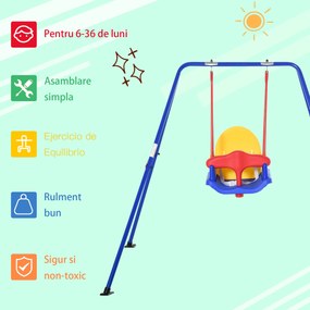 Leagan metalic pentru copii Outsunny rezistet la intemperii 140x110x120 cm, albastru | Aosom Romania