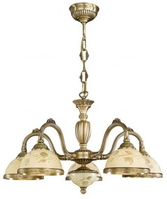 Candelabru cu 5 brate din alama cu sticla decorata design italian 6208