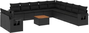 vidaXL Set canapele de grădină, 12 piese, cu perne, negru, poliratan