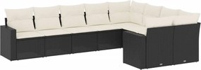 vidaXL Set mobilier de grădină cu perne, 9 piese, negru, poliratan