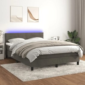 3134460 vidaXL Pat cu arcuri, saltea și LED, gri închis, 140x190 cm, catifea