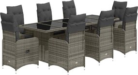 vidaXL Set bistro de grădină cu perne, 9 piese, gri, poliratan