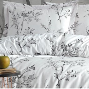Lenjerie de pat albă-gri din bumbac ranforcé pentru pat dublu, extinsă 240x220 cm White Floral – Mila Home Luxury