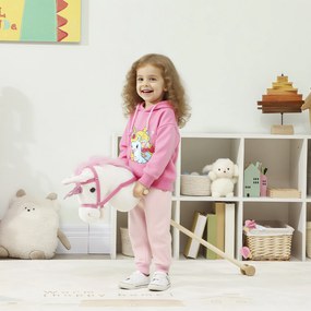 AIYAPLAY Căluț unicorn pe băț pentru copii 24 luni+, cu sunete realiste și roți, 95x25x27 cm, alb | Aosom Romania