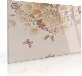 Tablou pe sticlă - Vintage, flori și fluturi (70x50 cm)