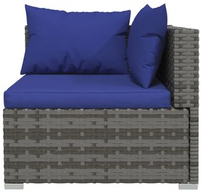 Set mobilier de gradina cu perne, 10 piese, gri, poliratan gri si bleumarin, 2x colt + 5x mijloc + 2x suport pentru picioare + masa, 1