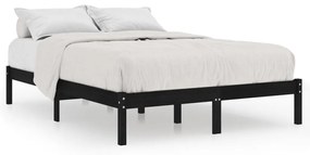 809996 vidaXL Cadru de pat dublu, negru, 135x190 cm, lemn masiv