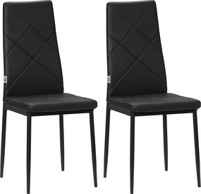 HOMCOM Set 2 Scaune de Sufragerie Tapițate cu Spătar Înalt, Tălpi Antiderapante și Picioare din Oțel, 41x50x97 cm, Negru | Aosom Romania