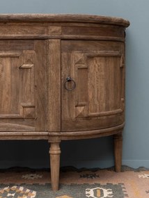 Bufet din lemn masiv de mango, natur, cu 4 uși, laterale rotunjite și decor sculptat, finisaj antichizat, 90 x 178 x 52 cm, „Beaussant”