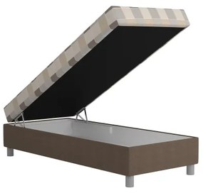 Pat tapițat GEORGE 90 x 200 cm, cu spațiu de depozitare și saltea, maro