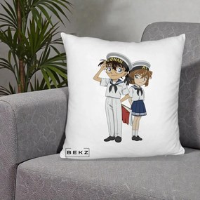 Perna Personalizata Detective Conan Conan si Ai Sailor, 40x40 cm, Alb Pufos, Husa Detasabila, Perna Inclusa, BEKZ®