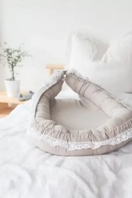 Suport de dormit Babynest Premium 100% in si dantela, Bej, by BabyLy, 80x50 cm