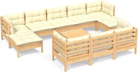 vidaXL Set mobilier grădină cu perne crem, 11 piese, lemn masiv de pin