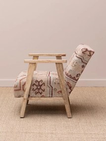 Fotoliu lounge kilim din lână și iută naturală cu structură din lemn de acacia, „Tierra”