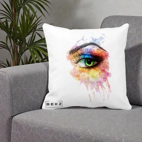 Perna Decorativa Ochi Verde Acuarela, 40x40 cm, Alba Mata, Husa Detasabila, Perna Inclusa, BEKZ®