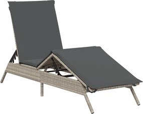 vidaXL Șezlong cu pernă, gri deschis, poliratan
