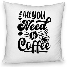 Perna Decorativa Fluffy, Model All You Need is Coffee, 40x40 cm, Alba, Husa Detasabila, Burduf