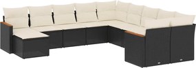 vidaXL Set canapele de grădină cu perne, 11 piese, negru, poliratan