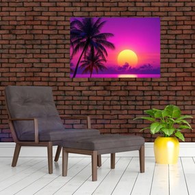 Tablou - Apus violet cu palmier (90x60 cm)