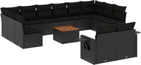 vidaXL Set mobilier de grădină cu perne, 13 piese, negru, poliratan