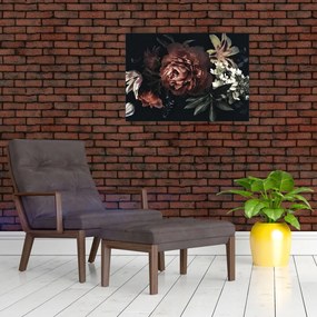 Tablou pe sticlă - Flori întunecate (70x50 cm)