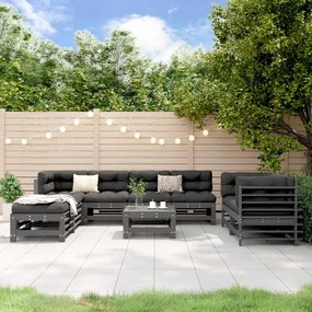 3186300 vidaXL Set mobilier de grădină, 9 piese, gri, lemn masiv de pin