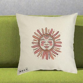 Perna Decorativa Soare Roz Tribal, 40x40 cm, Ecru, Husa Detasabila, Perna Inclusa, BEKZ®