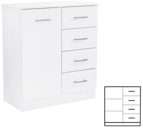 Comodă Miami cu 1 ușă și 4 sertare 80x92 cm alb-alb