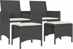 vidaXL Canapea de grădină cu 2 locuri cu masă și scaune negru poliratan