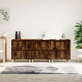 vidaXL Dulapuri, 3 buc, stejar afumat, 60x35x70 cm, lemn prelucrat
