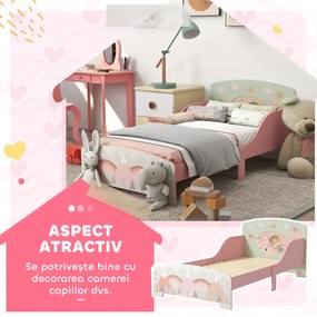 ZONEKIZ Pat pentru Copii 3-6 Ani cu Margini Înălțate și Model cu Animale, 77x143x60 cm, Roz | Aosom Romania