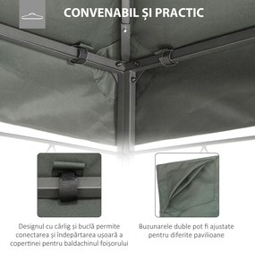 Outsunny Prelata pentru Foisor 4x3 m cu 2 Niveluri, Acoperis pentru Foisor din Poliester Anti UV cu Chingi din Velcro si 10 Orificii de Drenaj, Gri