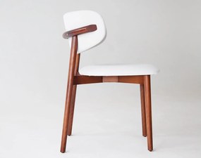 Scaun lemn masiv nuc Ming /Stejar Tapițerie Alb, 56 × 50 × 74 cm - Natur