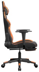 Scaun gaming masaj suport picioare, negru portocaliu, piele eco 1, Negru si portocaliu, Cu suport de picioare